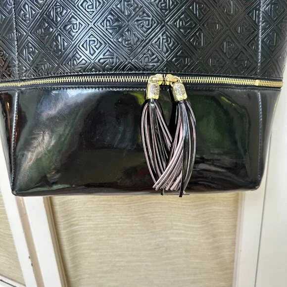 Relic by Fossil Black Tote Bag Patent Leather Tassel Purse Large Handbag - Picture 3 of 9